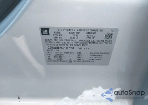 2012 Chevrolet Equinox Ls z USA, uszkodzony, nr VIN 2GNALBEK6C1147358